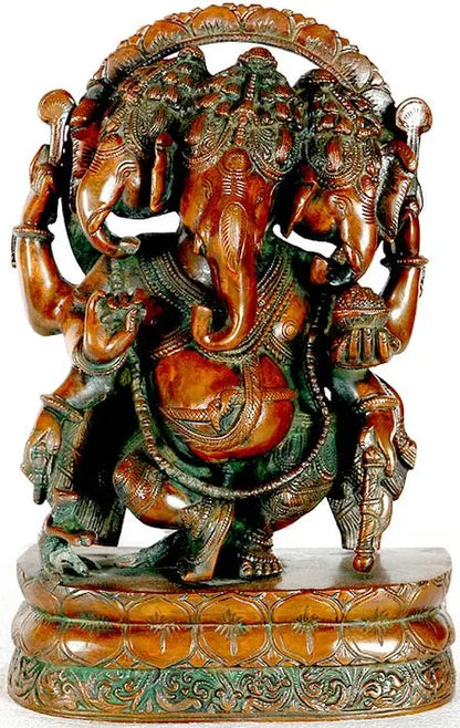 Brassaura® Trimukha Nritya Ganesha in Brass | Height 12 Inches | Weight 7 kgs