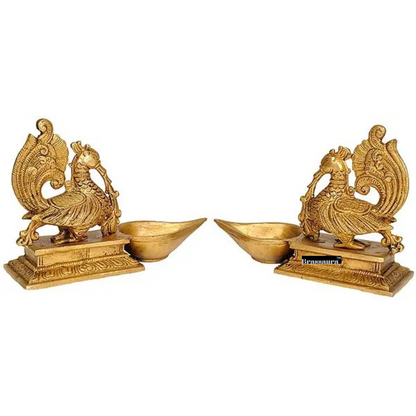 Brassaura™ Pair of Mayur Brass Lamps – Height 5.51 inches | Weight 2.40 kgs
