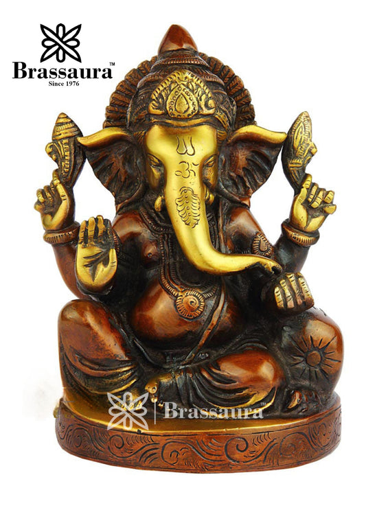 Brassaura™ Traditional Brass Ganesha for Pooja & Office Spaces | Height 6 Inches & Weight 2 Kgs
