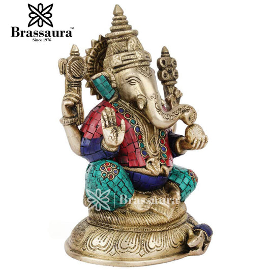 Brassaura™ Brass Ganesha Statue | Handcrafted Vinayaka Idol for Home & Décor | Height 8.5 Inches & Weight 2.3 Kgs