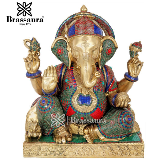 Brass Ganesha Statue For Home Decor And Gift Item Weight 85 Kg And Height 32 Inch