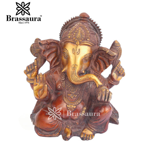 Brassaura™ Brass Ganesha Statue – “Symbol of Wisdom & Prosperity” | Height 7 Inches & Weight 3 Kgs