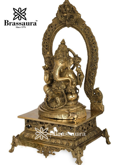 Brassaura™ Brass Ganesha Statue for Home and Decor | Weight 13 Kgs | Height 21 Inches
