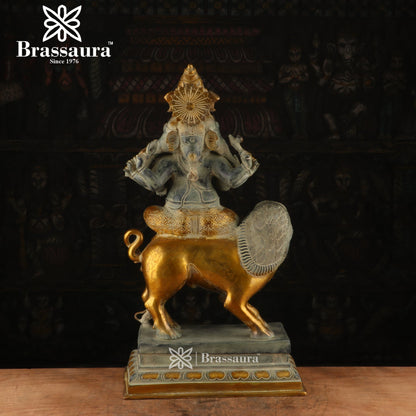 Brassaura™ Brass Ganesha Sitting on Lion Idol for Home and Decor | Weight 24 Kgs | Height 24 Inches