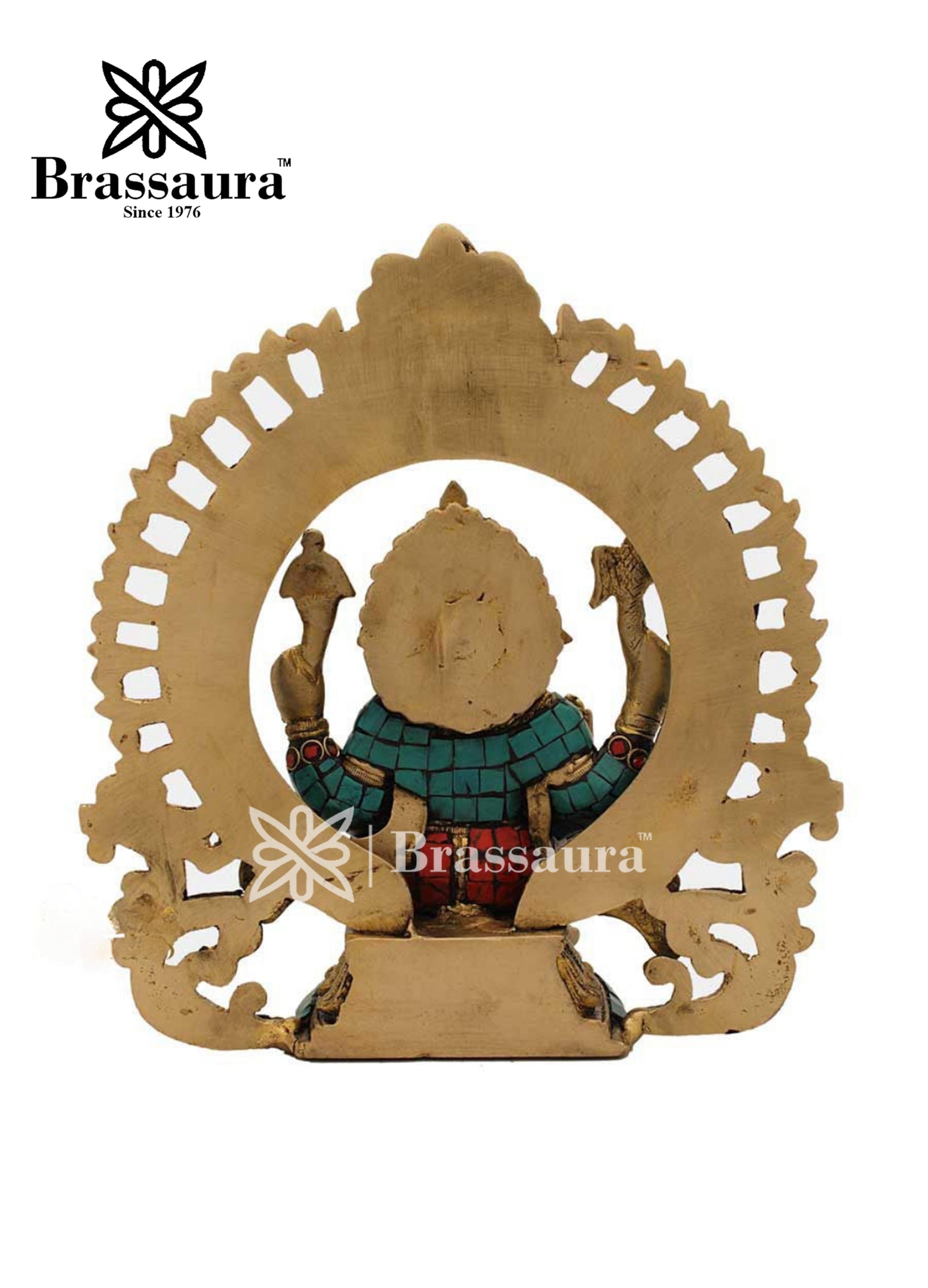 Brass Gem Stone Work Ring Ganesha Statue For Home Decor Weight 2.7 Kg And Height 9 Inch
