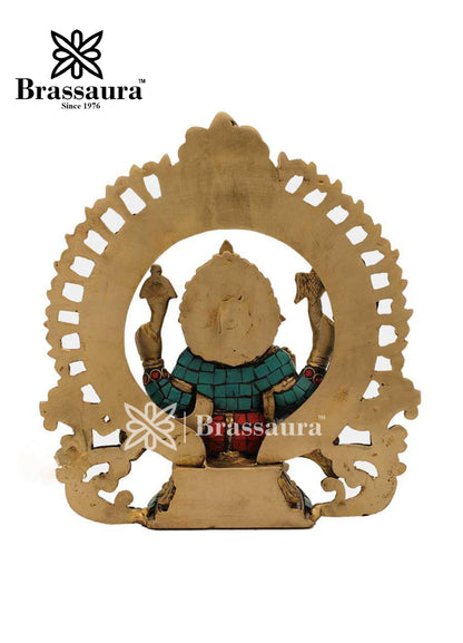 Brass Gem Stone Work Ring Ganesha Statue For Home Decor Weight 2.7 Kg And Height 9 Inch
