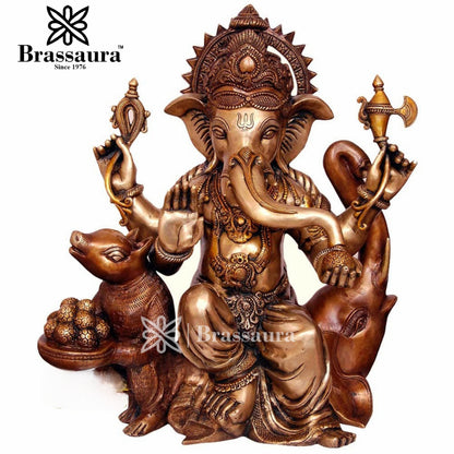 Brassaura™ Brass Ganesha Statue for Home Décor & Gift | Weight 29 Kgs | Height 24 Inches