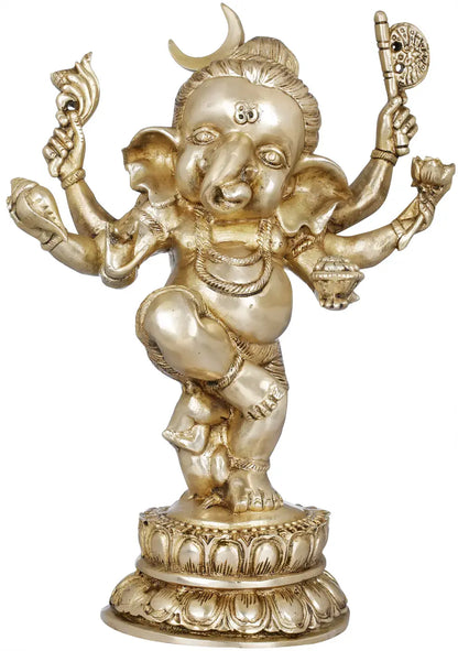 ब्रासौर™ षड्भुजीय नृत्यरत् बाल गणेश पीतल की प्रतिमा | ऊँचाई 15.5 इंच और वज़न 8.70 किलोग्राम