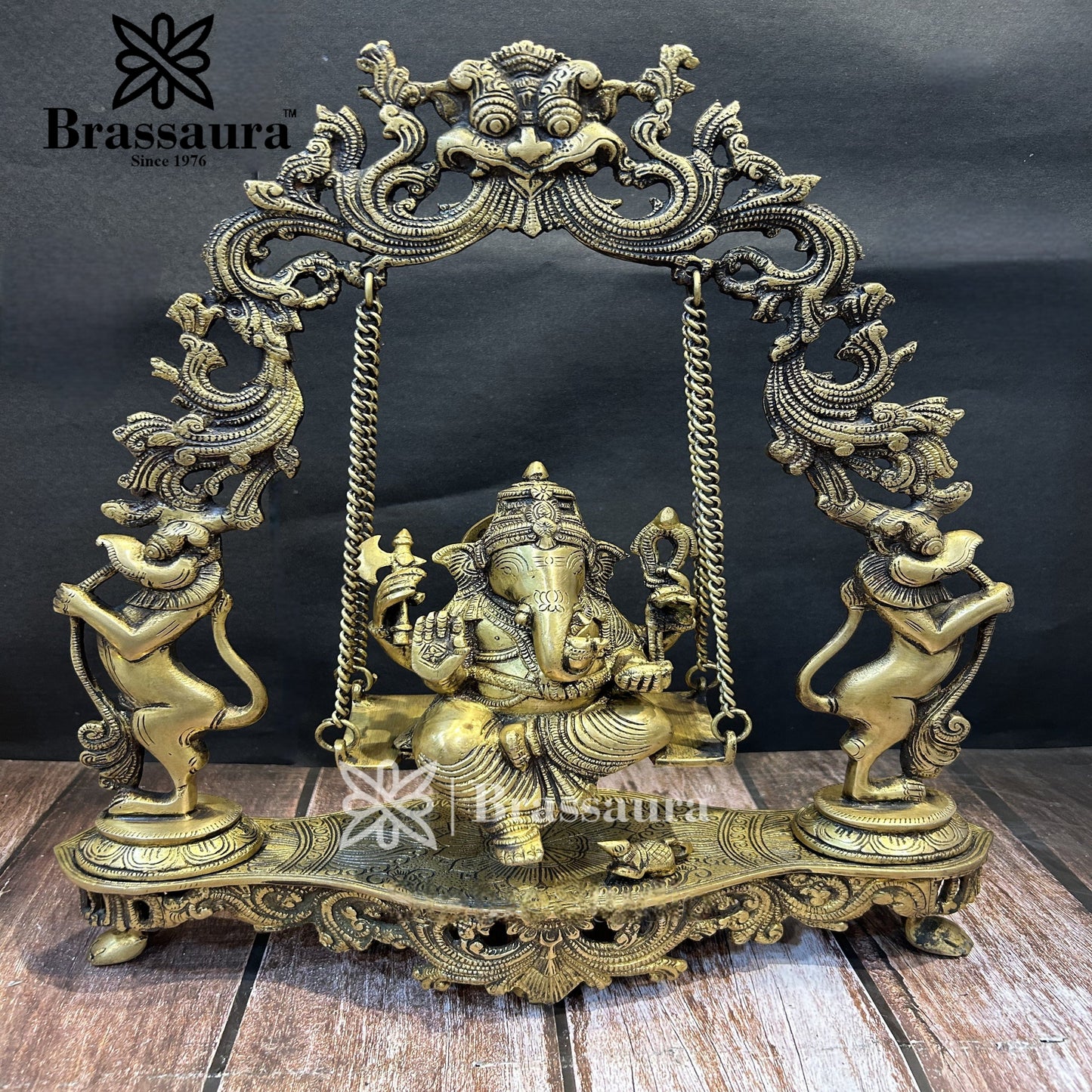 Brassaura™ Brass Big Ganesha Jhula Idol for Home and Decor | Weight 7 Kgs | Height 18 Inches