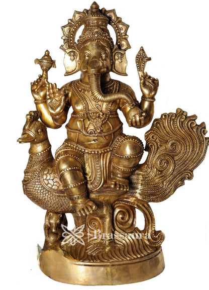 Brassaura™ Brass Ganesha Statue for Home Decor | Weight 81 Kgs | Height 47 Inches