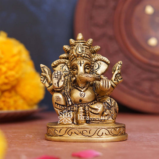 Brass Ganesha Statue For Home Decor And Gift Item Weight 0.4 Kg And Height 3 Inches