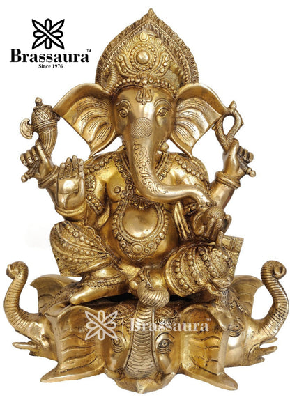Brassaura™ Brass Ganesha Statue – “Guardian of Fortune” | Height 16.5 Inches & Weight 17 Kgs