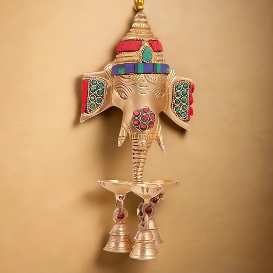 Brassaura™ Brass Ganesha Head Statue For Home Decor and Wall Hanging - Height 10 Inches & Weight 0.75 Kgs