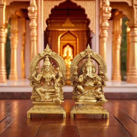 Brassaura™ Handcrafted Brass Laxmi Ganesha Idol – Height 7 Inches & Weight 5 Kgs | Puja Room Statue