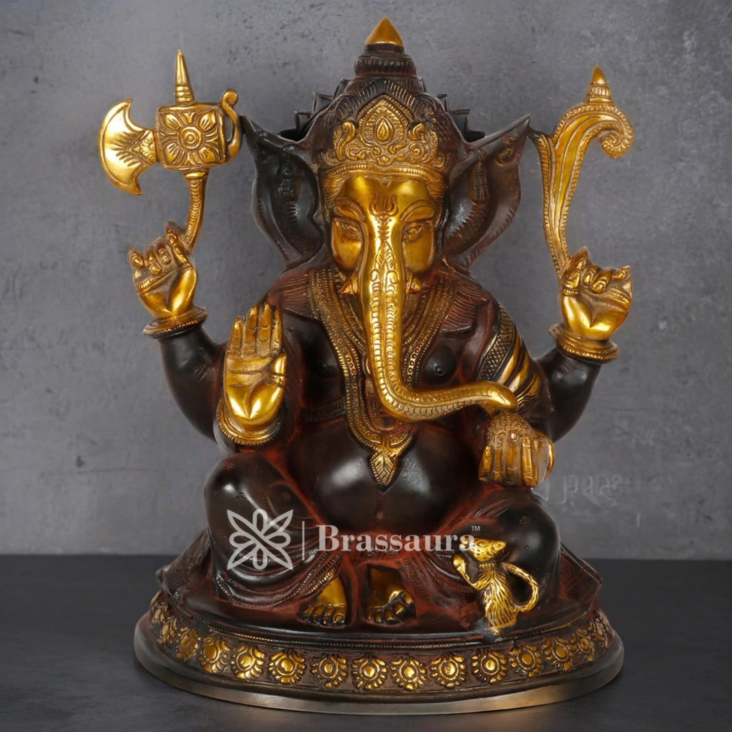 Brassaura™ Brass Ganesha Idol for Home Décor | Weight 8 Kgs | Height 11 Inches