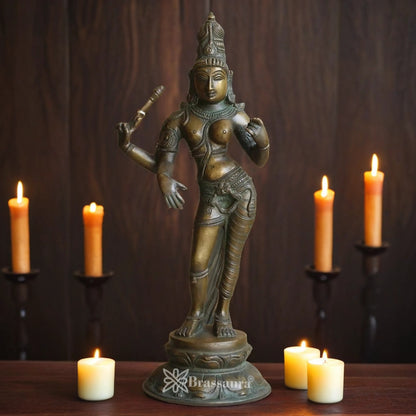 Brassaura™ Brass Ardhanarishwar Statue – Height 13.5 Inches & Weight 3.15 Kgs | Classic Temple Art Piece