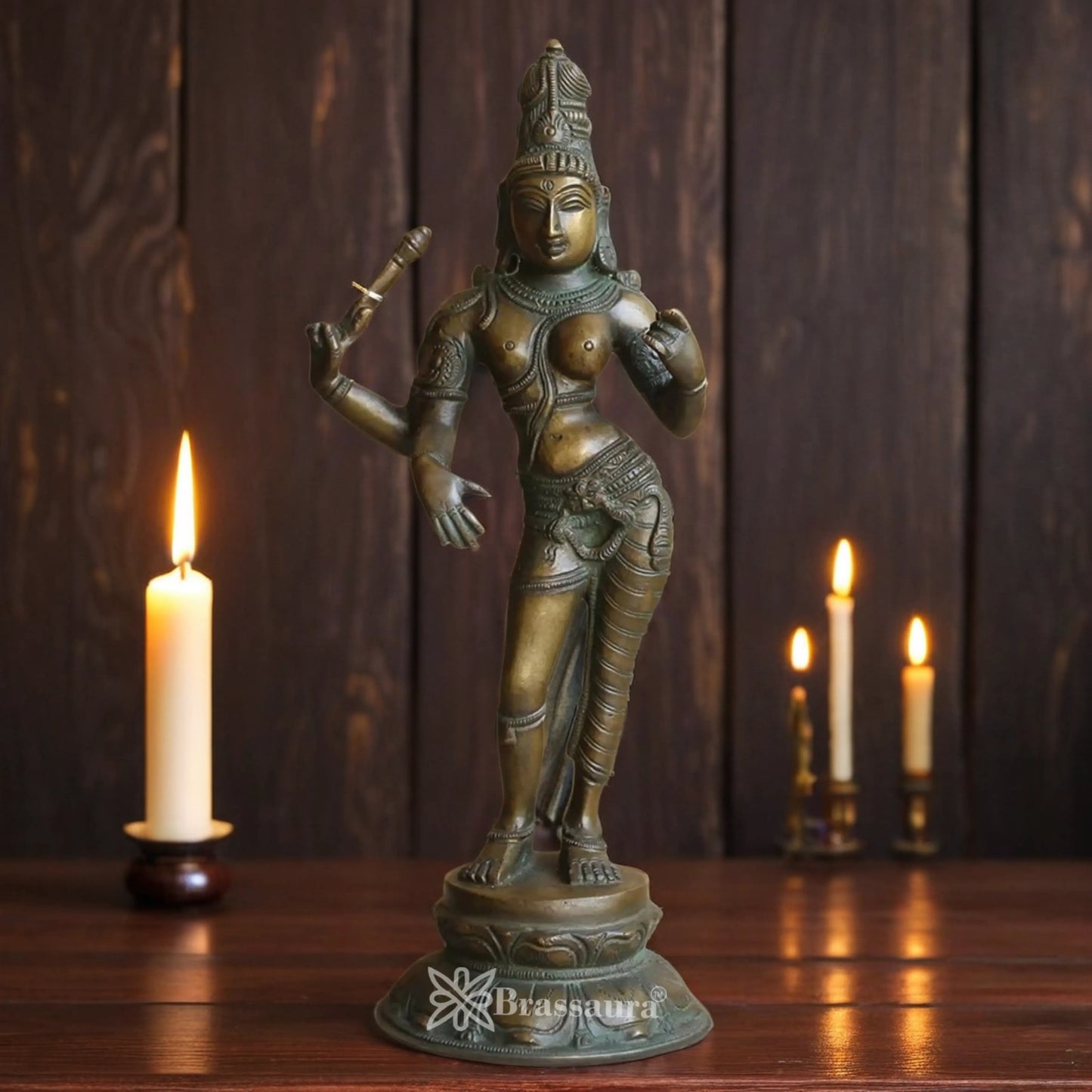 Brassaura™ Brass Ardhanarishwar Statue – Height 13.5 Inches & Weight 3.15 Kgs | Classic Temple Art Piece