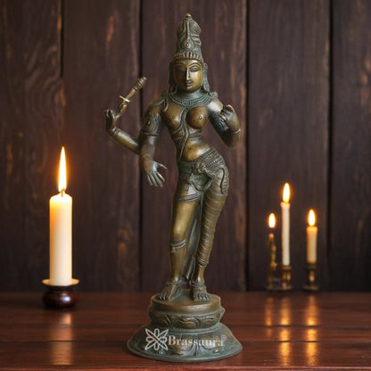 Brassaura™ Brass Ardhanarishwar Statue – Height 13.5 Inches & Weight 3.15 Kgs | Classic Temple Art Piece