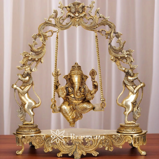 Brassaura™ Brass Ganesha Jhula Idol for Home and Decor | Weight 7 Kgs | Height 18 Inches