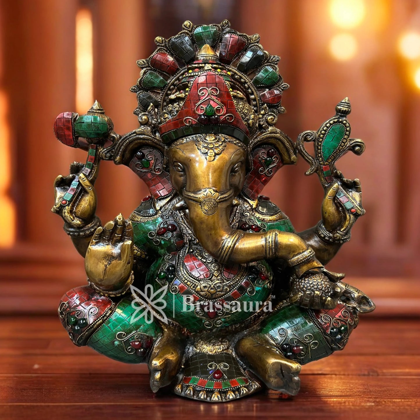 Brassaura™ Brass Ganesha Statue for Home and Decor | Weight 18.6 Kgs | Height 16 Inches