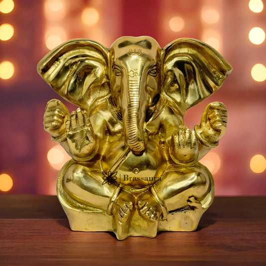 Brassaura™ Brass Sitting Ganesha Statue – Height 8.66 inches & Weight 5 kgs | Traditional Ganpati Murti for Home & Pooja Room