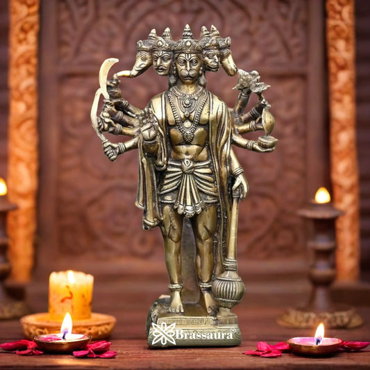 Brassaura™ Brass Standing Panchmukhi Hanuman Statue  Height 13.5 Inches & Weight 5.6 Kgs