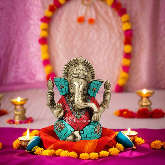 Brass Ganesha Statue For Home Decor And Gift Item Weight .9 Kg And Height 5 Inch