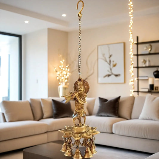 Brassaura™ Brass Gem Stone Work Krishna Diya for Home-Decor Weight 1.25 Kgs & Height 10.2 Inches