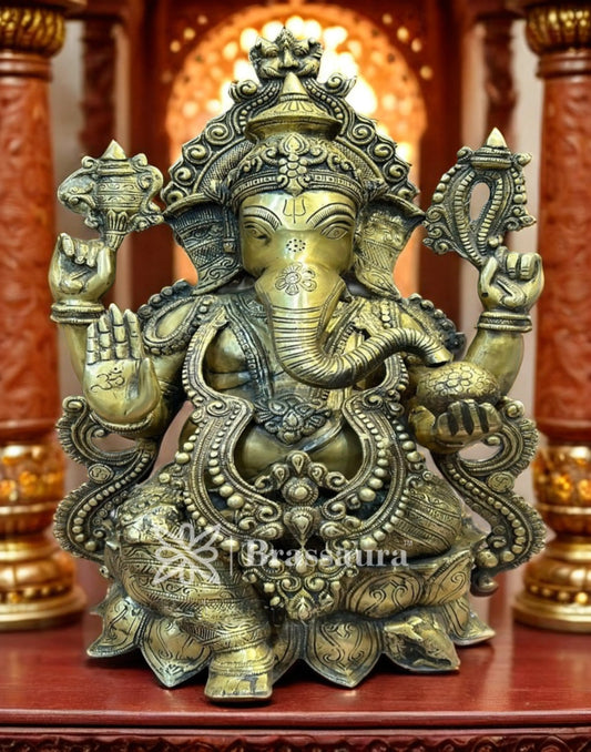 Brassaura™ Brass Ganesha Statue for Home and Decor | Weight 21.7 Kgs | Height 21 Inches
