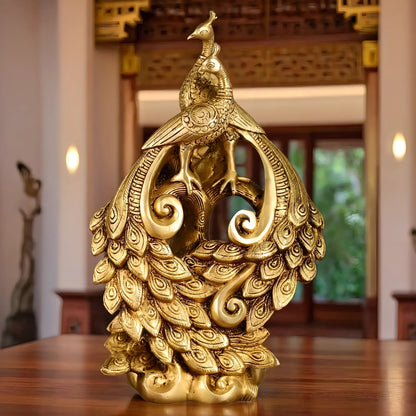 Brassaura™ Brass Superfine Peacock Pair Sitting on Tree Trunk – Height 12 Inches & Weight 4 Kgs