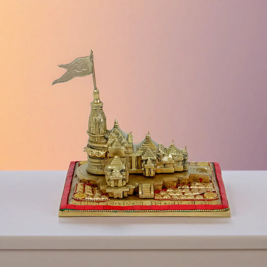 Brassaura® Brass Gem Stone Work Ram Temple Idol – Height 8 Inches | Artistic Brass Creation for Spiritual Interiors