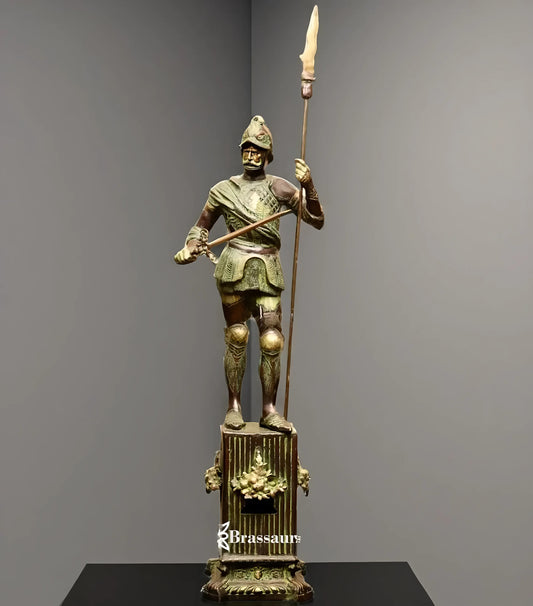 Brassaura™ Vintage-Style Brass Roman Warrior Statue – Height 49 Inches & Weight 29 Kgs