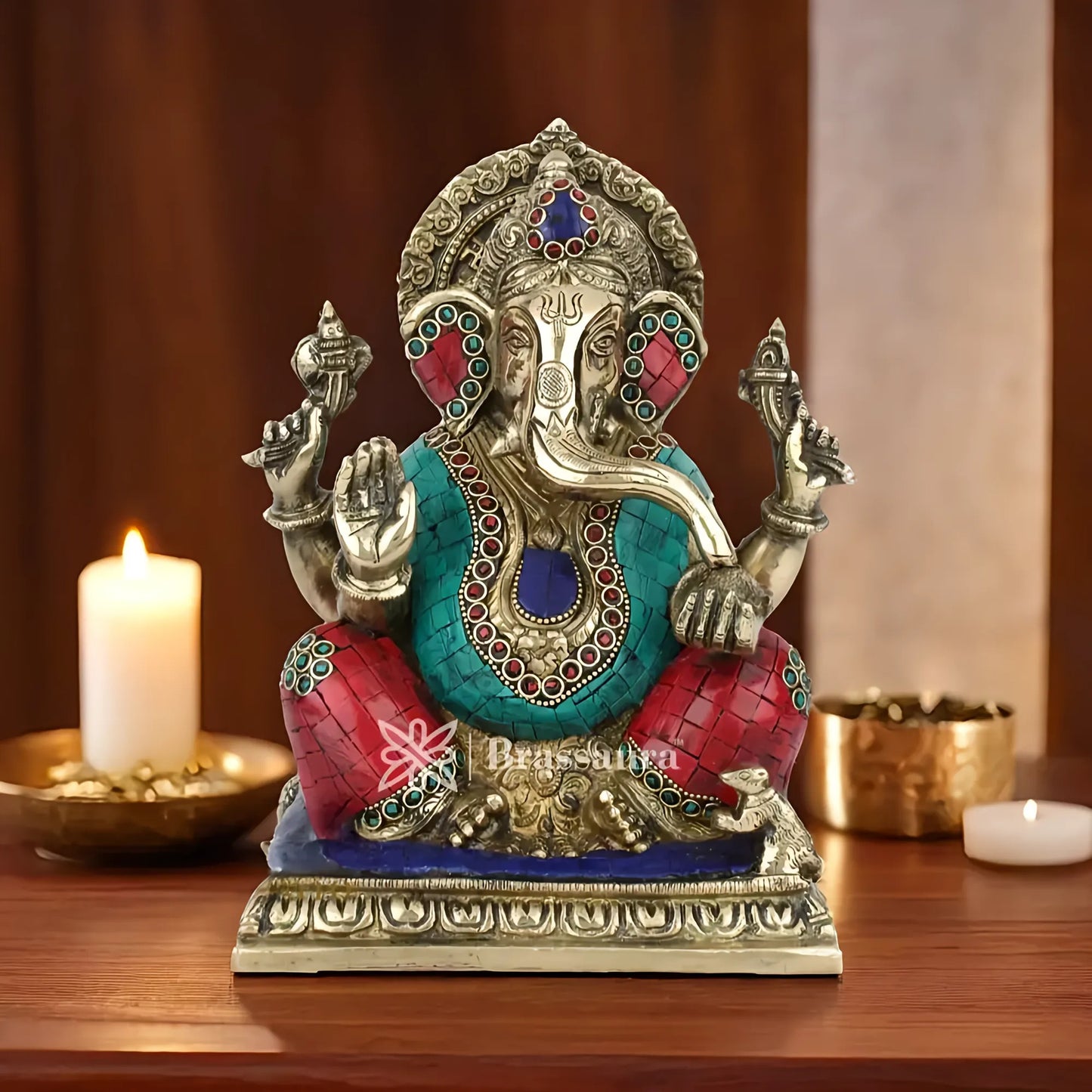 Brassaura™ Brass Ganesha Statue | Handcrafted Vinayaka Idol for Home & Décor | Height 9.5 Inches & Weight 4.4 Kgs