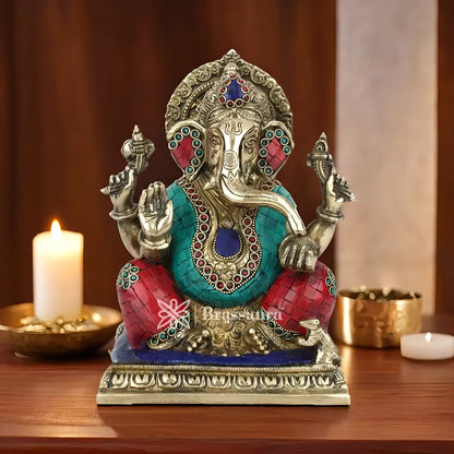 Brassaura™ Brass Ganesha Statue | Handcrafted Vinayaka Idol for Home & Décor | Height 9.5 Inches & Weight 4.4 Kgs
