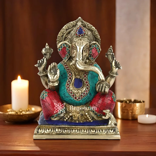 Brassaura™ Brass Ganesha Statue | Handcrafted Vinayaka Idol for Home & Décor | Height 9.5 Inches & Weight 4.4 Kgs