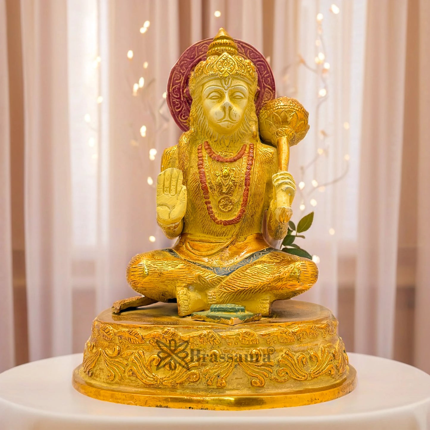 Brassaura™ Brass Multi Colored White & Gold Patina Finish Hanuman, Height 7.5 Inches & Weight 2.1 Kgs | Handcrafted Idol