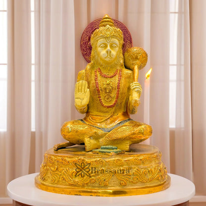 Brassaura™ Brass Multi Colored White & Gold Patina Finish Hanuman, Height 7.5 Inches & Weight 2.1 Kgs | Handcrafted Idol