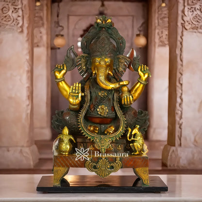 Brassaura™ Brass Ganesha Statue – “Blessings of Abundance” | Height 33.5 Inches & Weight 56 Kgs