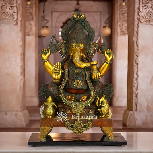 Brassaura™ Brass Ganesha Statue – “Blessings of Abundance” | Height 33.5 Inches & Weight 56 Kgs