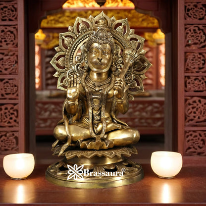 Brassaura™ Traditional Brass Hanuman Idol – Height 18 Inches & Weight 19 Kgs | Devotional Figurine