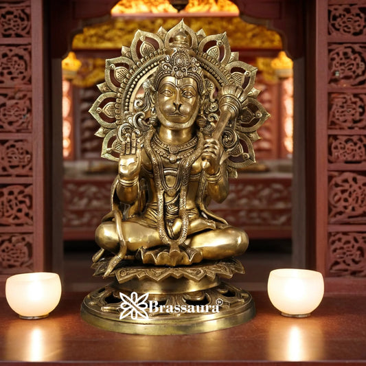 Brassaura™ Traditional Brass Hanuman Idol – Height 18 Inches & Weight 19 Kgs | Devotional Figurine