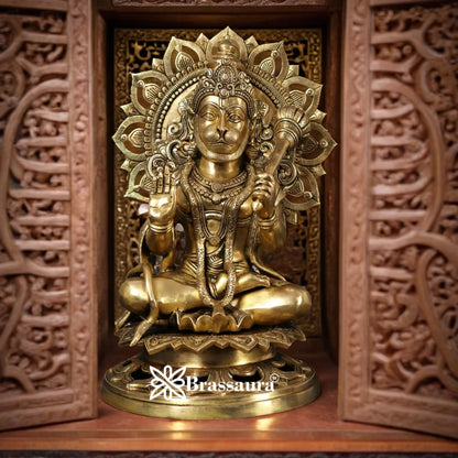 Brassaura™ Traditional Brass Hanuman Idol – Height 18 Inches & Weight 19 Kgs | Devotional Figurine