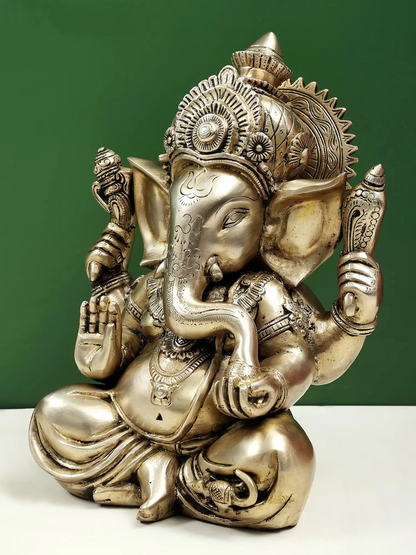 Brassaura™ Brass Lord Chaturbhuja Ganesha Idol | Height 12.6 Inches & Weight 9.11 kgs