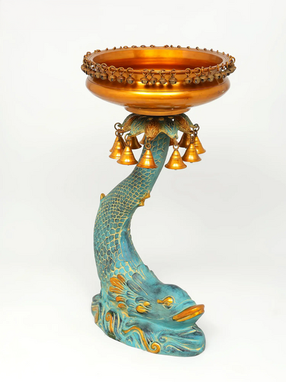 ब्रैसौरा® कोई फिश ब्रास उर्ली हैंगिंग बेल्स के साथ | शुद्ध पीतल | ऊंचाई 24 इंच और वज़न 15.60 किलोग्राम