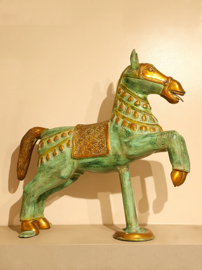 ब्रासौर® पीतल की सजावटी घोड़े की मूर्ति | शुद्ध पीतल | ऊंचाई 17.5 इंच और वज़न 9.55 किलोग्राम