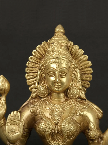 Brassaura® Four-Armed Goddess Lakshmi in Abhaya Mudra | Brass Statue | Height 9.6 Inches & Weight 3.10 kgs