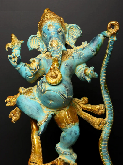 Brassaura™ Brass Single-Tusked Lord Ganesha on Seven-Hooded Serpent | Height 27 Inches & Weight 15.58 kgs