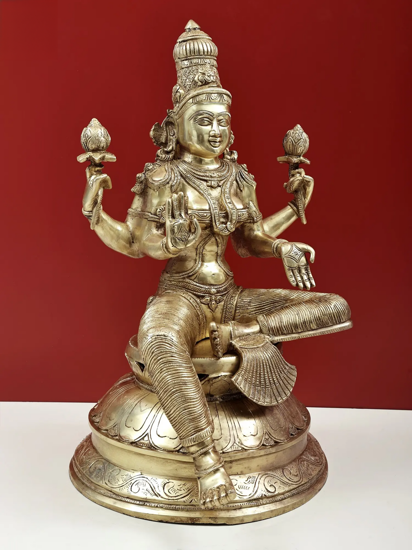 Brassaura® Large Brass Goddess Lakshmi Statue | 23.43 Inches | 25.57 kg