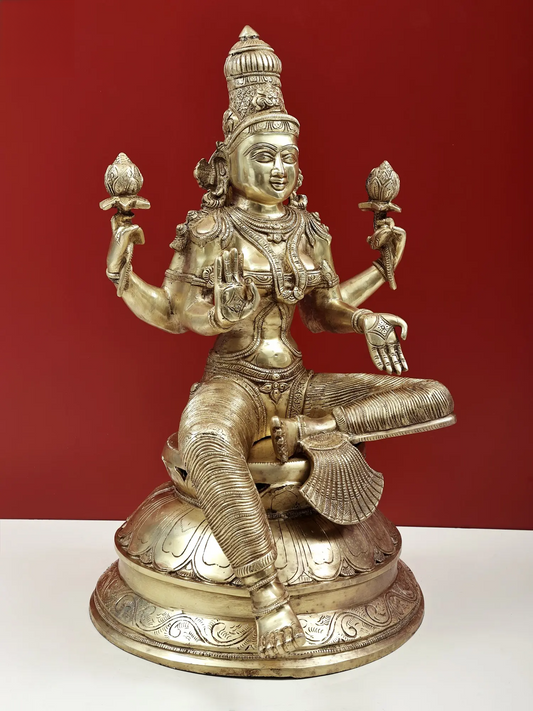 Brassaura® Large Brass Goddess Lakshmi Statue | 23.43 Inches | 25.57 kg