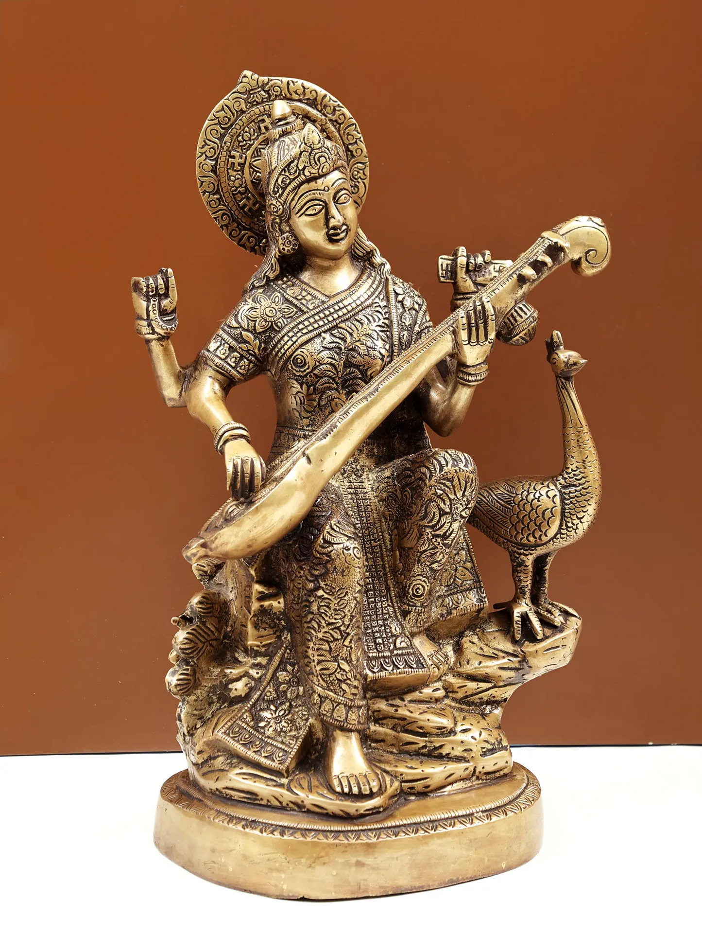 Brassaura® Brass Goddess Saraswati Statue | 14.96 Inches | 8.90 kg